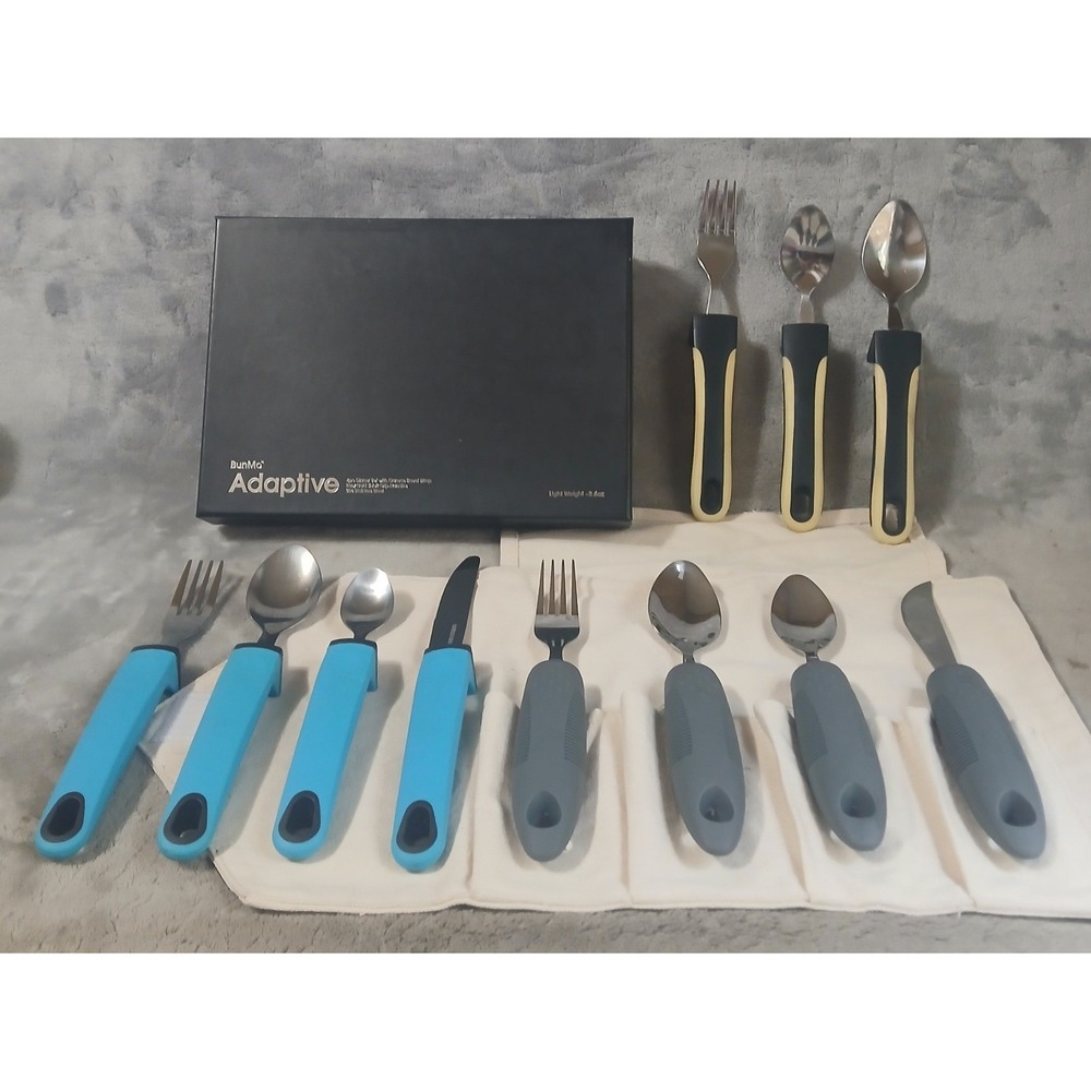 BunMo Adaptive Utensils 11pc‎ Set Weighted Non-Slip Grip Arthritis Parkinson Aid
